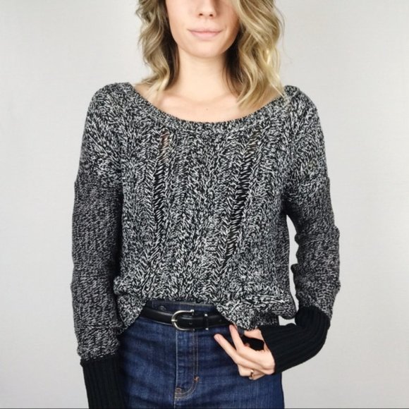 American Eagle Outfitters Sweaters - American Eagle Cable Knit Two Toned Black White Oversized Marled Sweater Medium